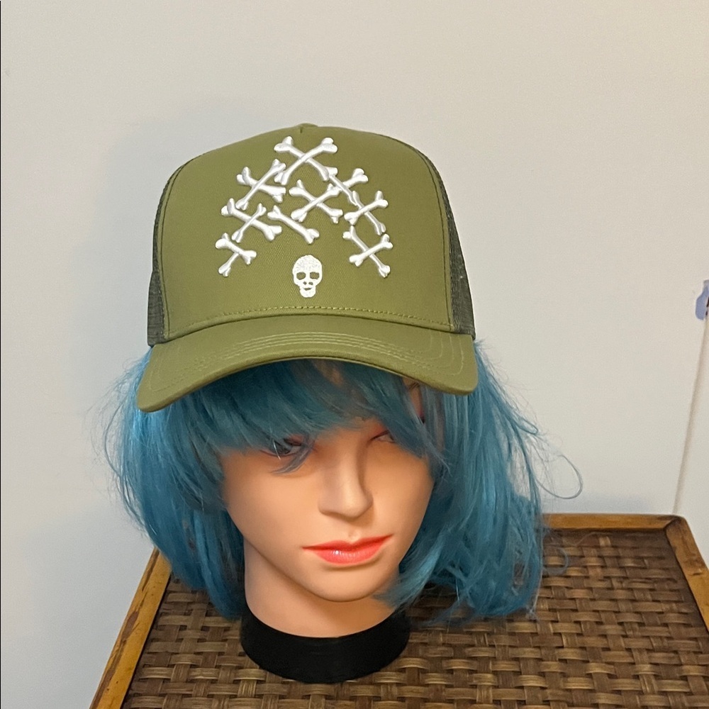 Olive Womans Cap with Skull Design